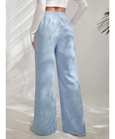 Womens Flare Corduroy Pants Elastic High Waist Loose Pants Split Bell Bottom Trousers with Pockets Blue $11.40 Pants