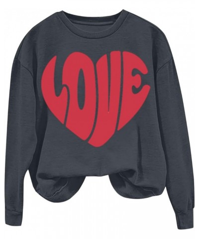 Valentines Day Sweatshirt for Women Funny Love Heart Print Crewneck Shirts 2024 Trendy Casual Long Sleeve Pullover Top A02-da...