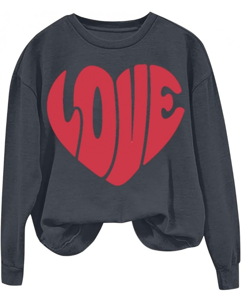 Valentines Day Sweatshirt for Women Funny Love Heart Print Crewneck Shirts 2024 Trendy Casual Long Sleeve Pullover Top A02-da...