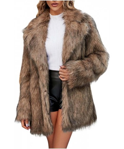 Ladies Faux Fur Coat Women's Thick Outerwear Cardigan Long Sleeves Fleece Jacket Lapel Collar Faux Fur Fluffy Coat Brown $22....