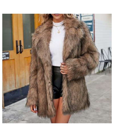 Ladies Faux Fur Coat Women's Thick Outerwear Cardigan Long Sleeves Fleece Jacket Lapel Collar Faux Fur Fluffy Coat Brown $22....