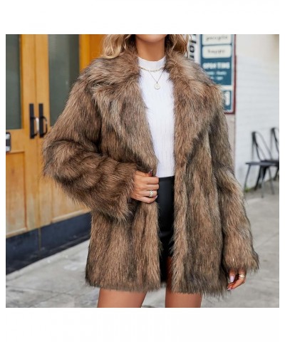 Ladies Faux Fur Coat Women's Thick Outerwear Cardigan Long Sleeves Fleece Jacket Lapel Collar Faux Fur Fluffy Coat Brown $22....