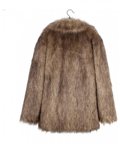 Ladies Faux Fur Coat Women's Thick Outerwear Cardigan Long Sleeves Fleece Jacket Lapel Collar Faux Fur Fluffy Coat Brown $22....