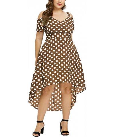 Womens Plus Size Polka Dot Print Midi Dress Button Lace-Up Waist V-Neck Flowy Loose Elegant Casual Summer Dress Khaki $13.51 ...