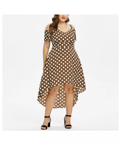 Womens Plus Size Polka Dot Print Midi Dress Button Lace-Up Waist V-Neck Flowy Loose Elegant Casual Summer Dress Khaki $13.51 ...