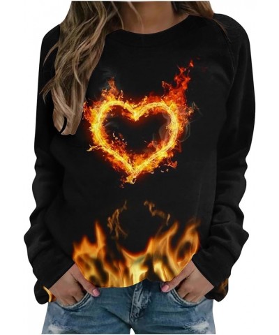 2024 Trendy Flame Graphic Sweatshirt for Women Plus Size Long Sleeve Raglan Tops Casual Loose Crewneck Color Block Pullover 5...