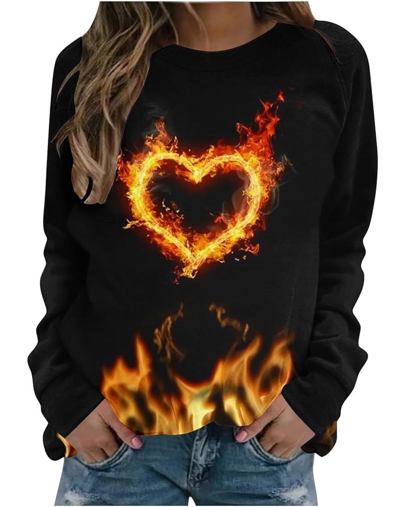 2024 Trendy Flame Graphic Sweatshirt for Women Plus Size Long Sleeve Raglan Tops Casual Loose Crewneck Color Block Pullover 5...