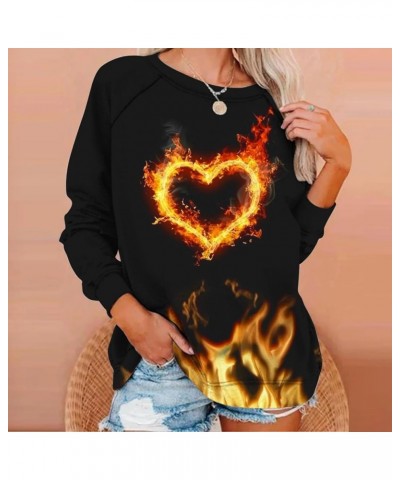 2024 Trendy Flame Graphic Sweatshirt for Women Plus Size Long Sleeve Raglan Tops Casual Loose Crewneck Color Block Pullover 5...