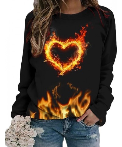 2024 Trendy Flame Graphic Sweatshirt for Women Plus Size Long Sleeve Raglan Tops Casual Loose Crewneck Color Block Pullover 5...