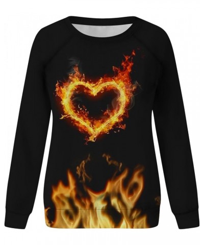 2024 Trendy Flame Graphic Sweatshirt for Women Plus Size Long Sleeve Raglan Tops Casual Loose Crewneck Color Block Pullover 5...