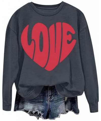 Valentines Day Sweatshirt for Women Funny Love Heart Print Crewneck Shirts 2024 Trendy Casual Long Sleeve Pullover Top A02-da...