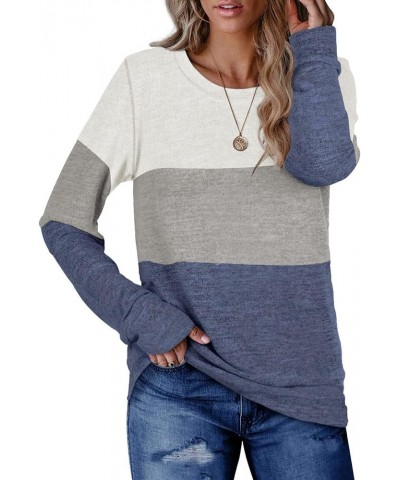 Women's Long Sleeve Color Block Tops Crewneck Sweatshirts Pullover Tunic Shirts Blouses C Blue $13.28 Hoodies & Sweatshirts