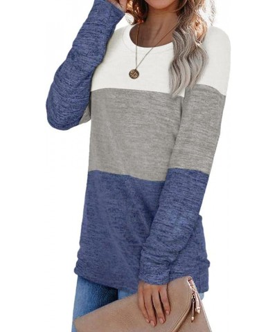 Women's Long Sleeve Color Block Tops Crewneck Sweatshirts Pullover Tunic Shirts Blouses C Blue $13.28 Hoodies & Sweatshirts