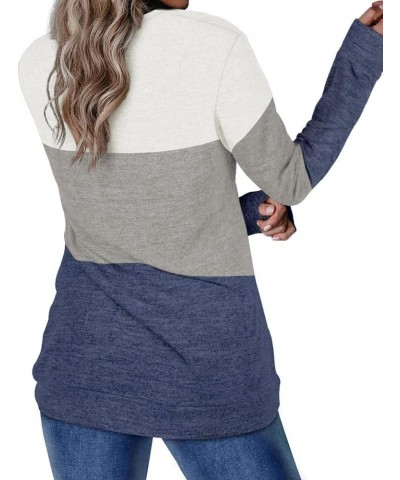 Women's Long Sleeve Color Block Tops Crewneck Sweatshirts Pullover Tunic Shirts Blouses C Blue $13.28 Hoodies & Sweatshirts