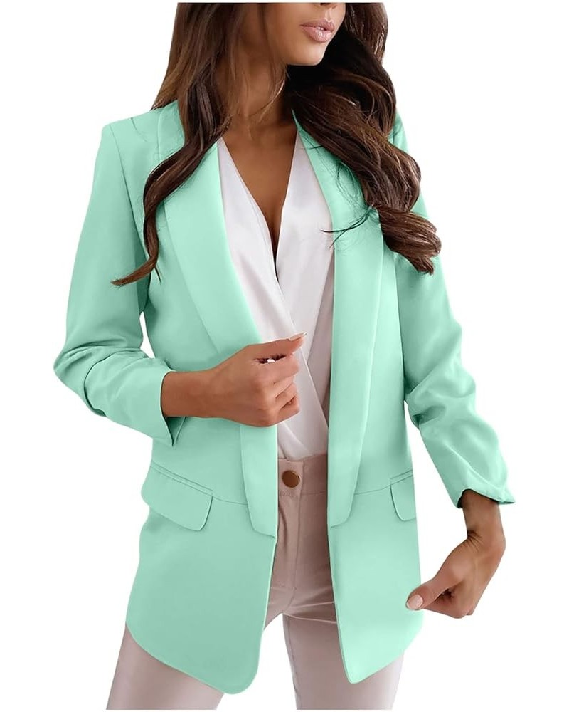 Black Blazers for Women Business Casual Long Sleeve Jackets Fashion Solid Color Lapel Collar Formal Suit Jackets 06-mint Gree...