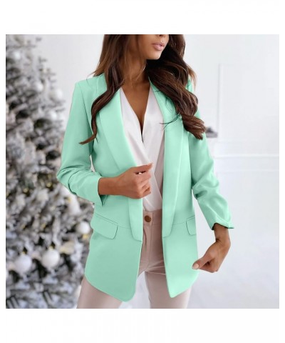 Black Blazers for Women Business Casual Long Sleeve Jackets Fashion Solid Color Lapel Collar Formal Suit Jackets 06-mint Gree...