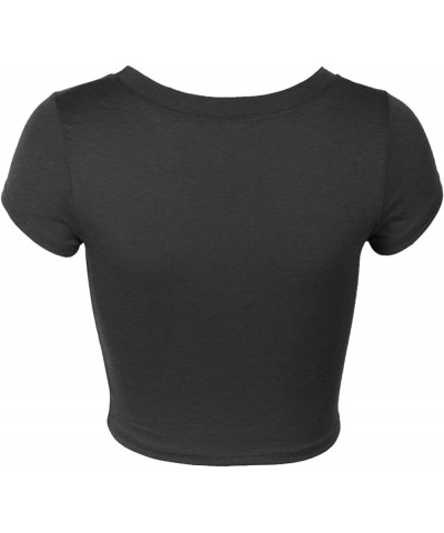 Womens Short Sleeve Crop Top Solid Round Neck T Shirt 358_charcoal $9.02 T-Shirts