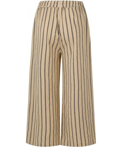 Women's Wide Leg Pants Elastic Waist Cotton and Linen Pants Striped Straight Cropped Pants Business Casual, M-3XL Khaki $7.43...