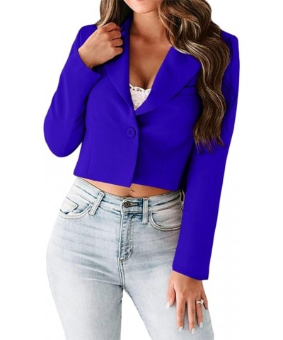 Bussiness Blazers for Work Office Short Suit Jacket Solid Lapel Pocketed Blazers Casual Slim Fit Cardigan Tops Hot Blue $8.39...