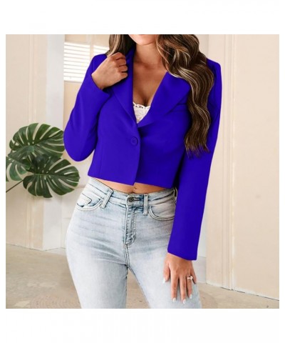 Bussiness Blazers for Work Office Short Suit Jacket Solid Lapel Pocketed Blazers Casual Slim Fit Cardigan Tops Hot Blue $8.39...