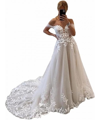 Lace Boho Wedding Dresses for Bride Tulle Appliques Wedding Gowns Off Shoulder Beach Bride Party Dress Ivory $72.49 Dresses