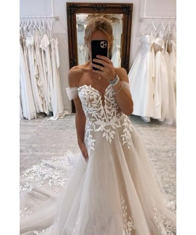 Lace Boho Wedding Dresses for Bride Tulle Appliques Wedding Gowns Off Shoulder Beach Bride Party Dress Ivory $72.49 Dresses