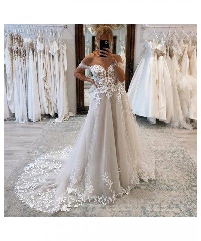 Lace Boho Wedding Dresses for Bride Tulle Appliques Wedding Gowns Off Shoulder Beach Bride Party Dress Ivory $72.49 Dresses