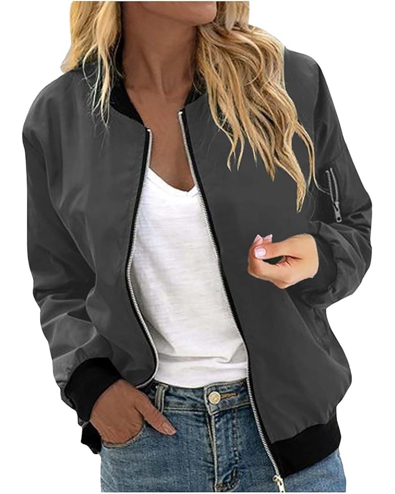 Women's Bomber Jacket Casual Coat Zip Up Outerwear Lightweight Fall Jackets Windbreaker Tops with Pockets 02gray $7.41 Jackets