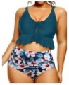 Women Plus Size Two Piece Swimsuits High Waisted Bikini Set Ruffle Flounce Tummy Control Bathing Suits with Bottom Blue Green...