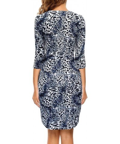 Women's Classic 3/4 Sleeve V Neck Sheath Casual Party Work Faux Black Wrap Dress Blue Leopard $15.01 Dresses