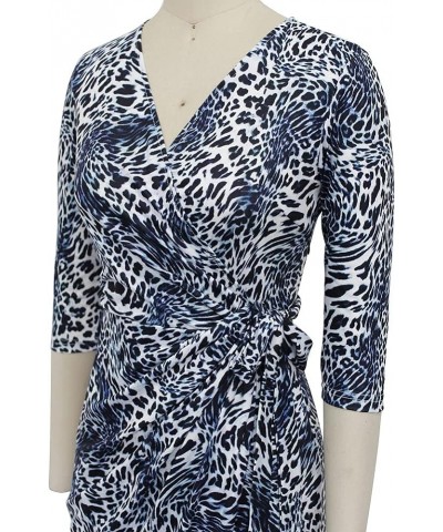 Women's Classic 3/4 Sleeve V Neck Sheath Casual Party Work Faux Black Wrap Dress Blue Leopard $15.01 Dresses