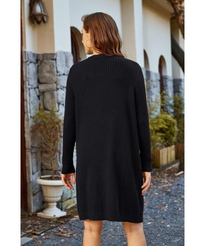 Women's Casual Open Front Cardigan Long Knitted Sweaters Shrug with Pockets Black-rib $23.21 Sweaters