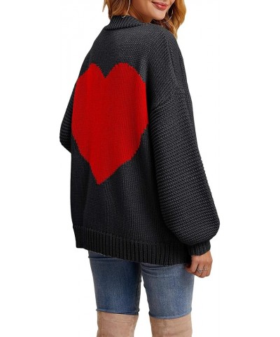 Womens Oversized Love Heart Pattern Print Open Front Cardigan Sweaters Casual Boho Valentine Loose Outwear Coat Black Red $17...