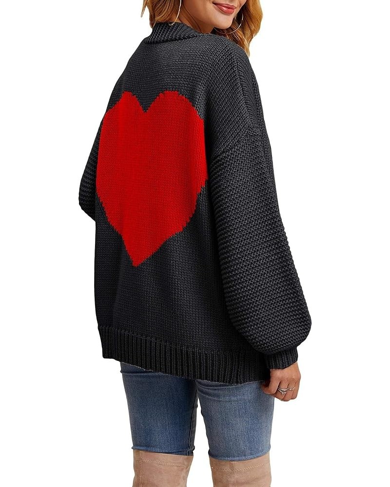 Womens Oversized Love Heart Pattern Print Open Front Cardigan Sweaters Casual Boho Valentine Loose Outwear Coat Black Red $17...