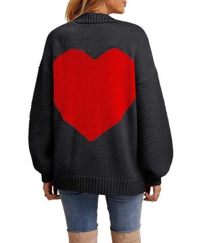 Womens Oversized Love Heart Pattern Print Open Front Cardigan Sweaters Casual Boho Valentine Loose Outwear Coat Black Red $17...