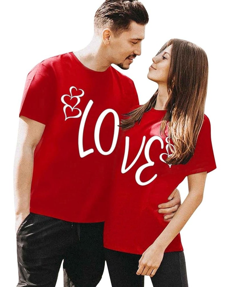 Couples Matching Shirts for Him and Her Novelty Short Sleeve Lo Ve Print Clothes Tops Looes Fit Valentine's Day Gift Tops Wom...