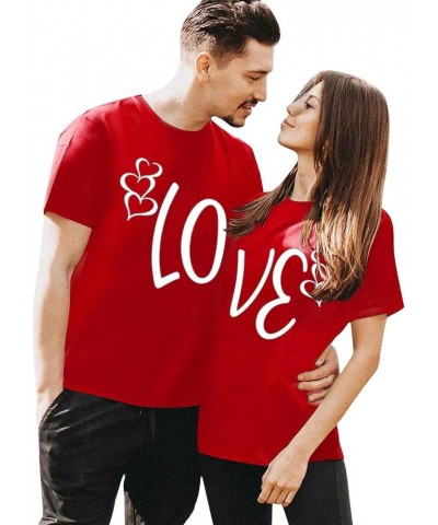 Couples Matching Shirts for Him and Her Novelty Short Sleeve Lo Ve Print Clothes Tops Looes Fit Valentine's Day Gift Tops Wom...