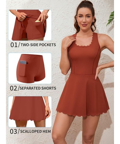 Women Tennis Dress with Shorts Workout Golf Skirts with Pockets Athletic Dresses Brown $20.64 Activewear