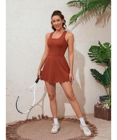 Women Tennis Dress with Shorts Workout Golf Skirts with Pockets Athletic Dresses Brown $20.64 Activewear