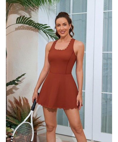 Women Tennis Dress with Shorts Workout Golf Skirts with Pockets Athletic Dresses Brown $20.64 Activewear