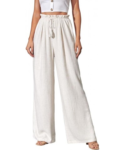 Women's Casual Solid High Waist Linen Wide Leg Pants Flowy Relaxed Fit Palazzo Pants White $8.80 Pants