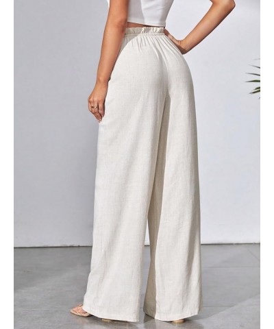 Women's Casual Solid High Waist Linen Wide Leg Pants Flowy Relaxed Fit Palazzo Pants White $8.80 Pants