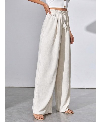 Women's Casual Solid High Waist Linen Wide Leg Pants Flowy Relaxed Fit Palazzo Pants White $8.80 Pants