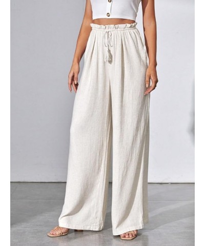 Women's Casual Solid High Waist Linen Wide Leg Pants Flowy Relaxed Fit Palazzo Pants White $8.80 Pants