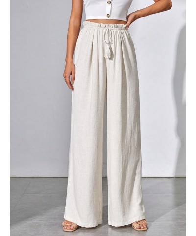 Women's Casual Solid High Waist Linen Wide Leg Pants Flowy Relaxed Fit Palazzo Pants White $8.80 Pants