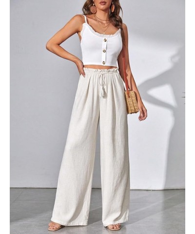 Women's Casual Solid High Waist Linen Wide Leg Pants Flowy Relaxed Fit Palazzo Pants White $8.80 Pants