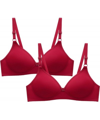 Womens Sports Bras Plus Size Comfortable Bras (2PC) Wire Free Underwear Bra Lightly Bra, Full-Coverage Stretch Bra Red-1 $4.2...