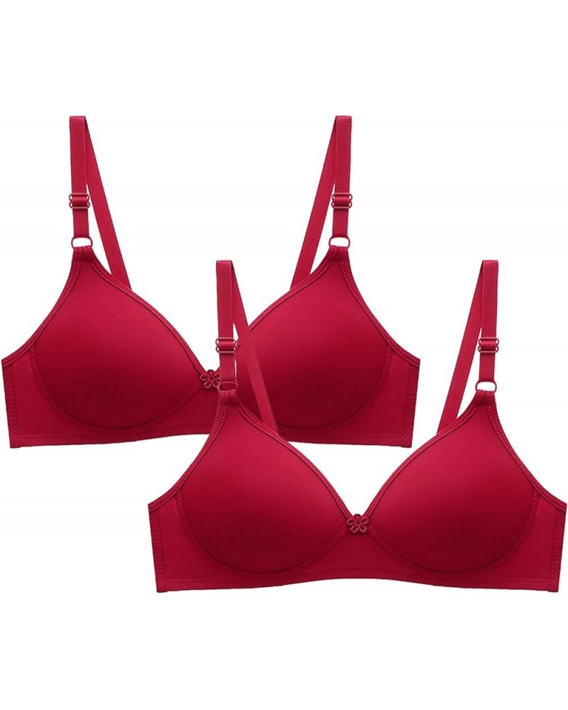 Womens Sports Bras Plus Size Comfortable Bras (2PC) Wire Free Underwear Bra Lightly Bra, Full-Coverage Stretch Bra Red-1 $4.2...