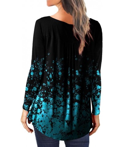 Women's Floral Tunic Tops Long Sleeve Henley V Neck Buttons Up Casual Blouse Shirt Black+small Floral Blue $8.09 Tops