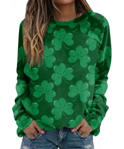 St Patricks Day Shirt Crew Neck Sweatshirts Women’s Shamrock Long Sleeve Shirt Tunic Pullover Clover Loose Sweatshirt 03-gree...